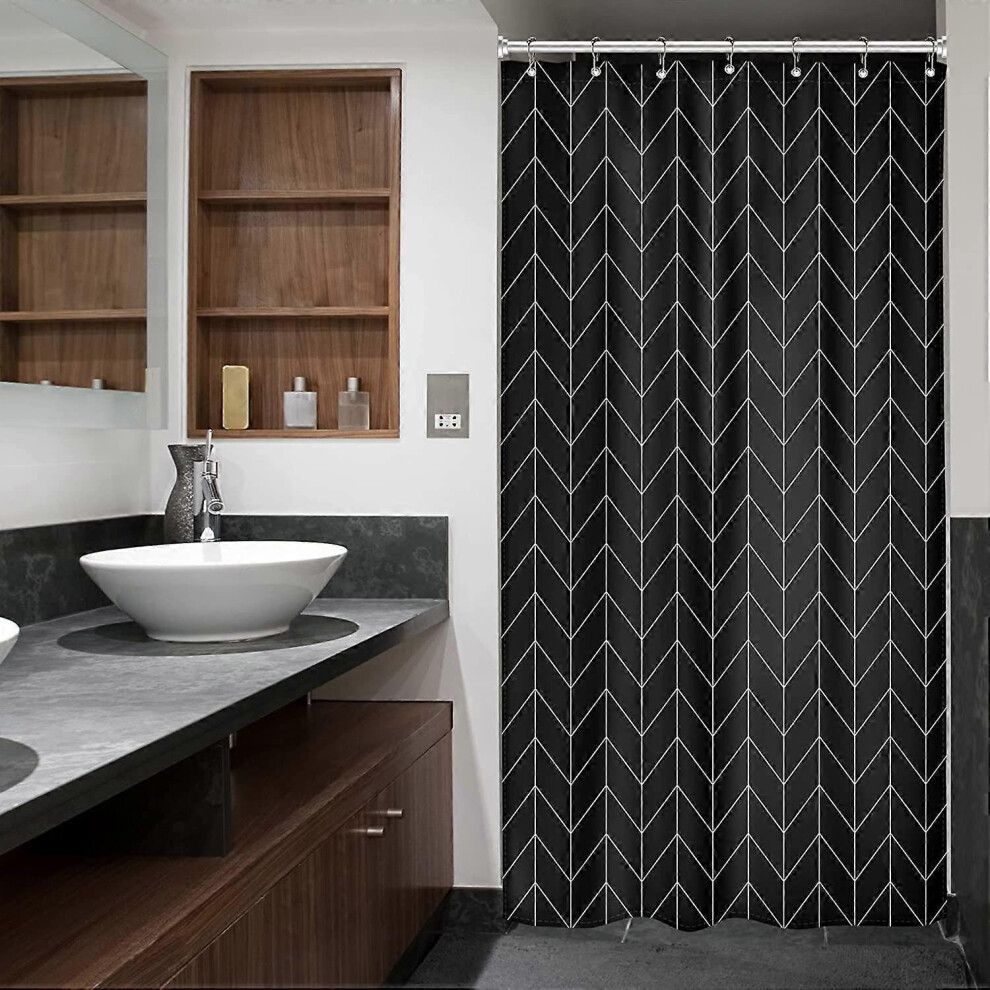 Konhill (As Show, One Size) Shower Curtain Stall Small Half Shower Curtain 90 * 180Cmblack Chevron Herringbone Geometric Striped Simple Modern Chic Neutral 7
