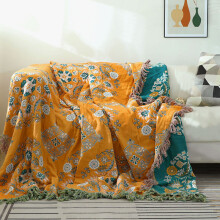 (90×98in) 100% cotton gauze flower language tassel sofa towel double-sided four seasons sofa cover sofa blanket blanket towel quilt blanket