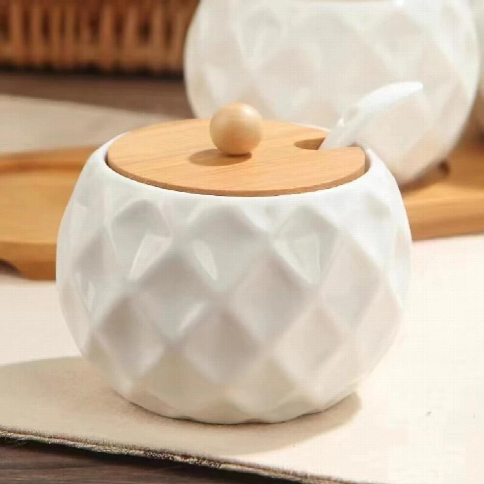 Ceramic Seasoning Jars with Wooden Lid Salt Shakers Kitchen Supplies Spice Organizer Canister Spoon Set Sugar Box