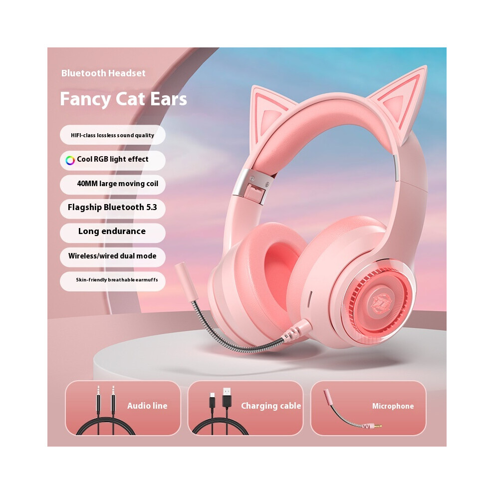 (Pink) 2025 New Private Model Cat Ear Headset Wireless Bluetooth With Headset E-Sports Internet Celebrity Same Model Pink 6921541476205
