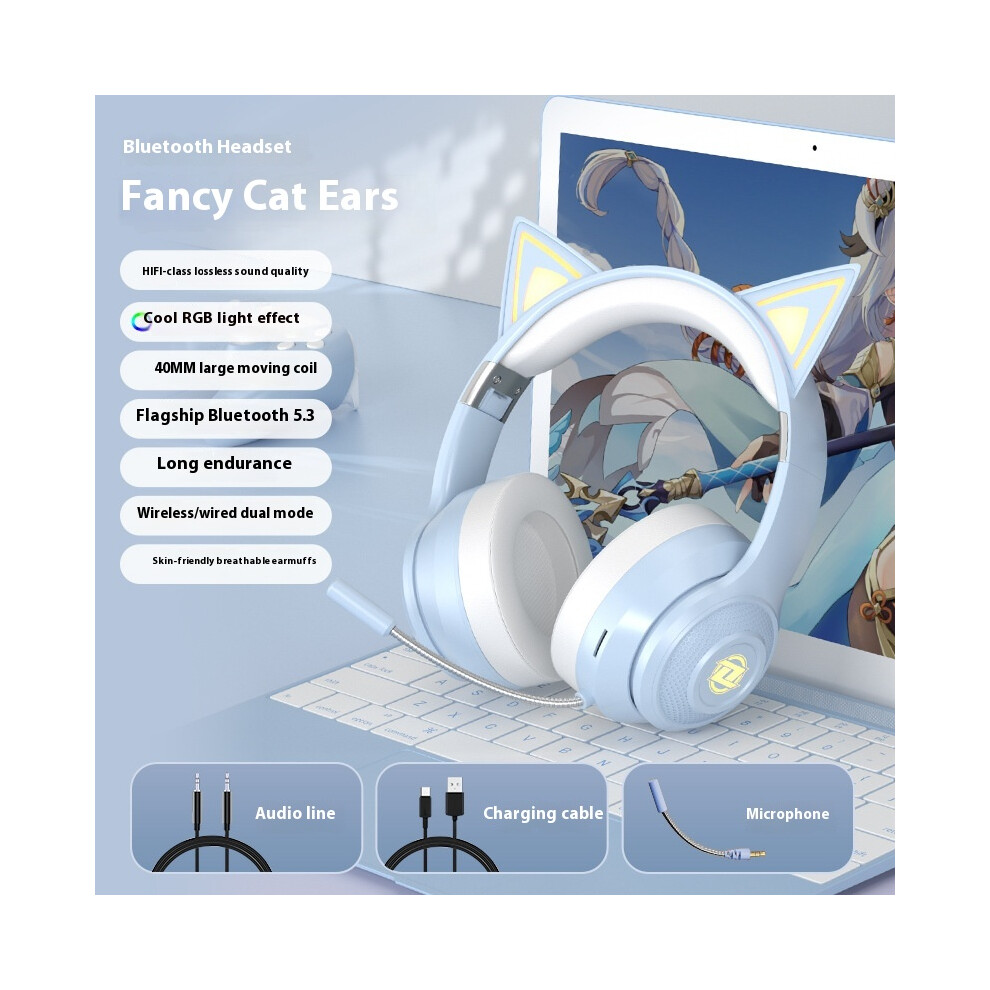 (Stars ) 2025 New Private Model Cat Ear Headset Wireless Tooth With Headset E-Sports Internet Celebrity Same Model Blue 6921541476243