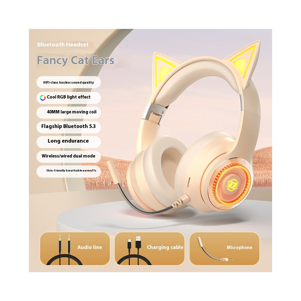 (Off ) 2025 New Private Model Cat Ear Headset Wireless Bluetooth With Headset E-Sports Internet Celebrity Same Model White 6921541476229