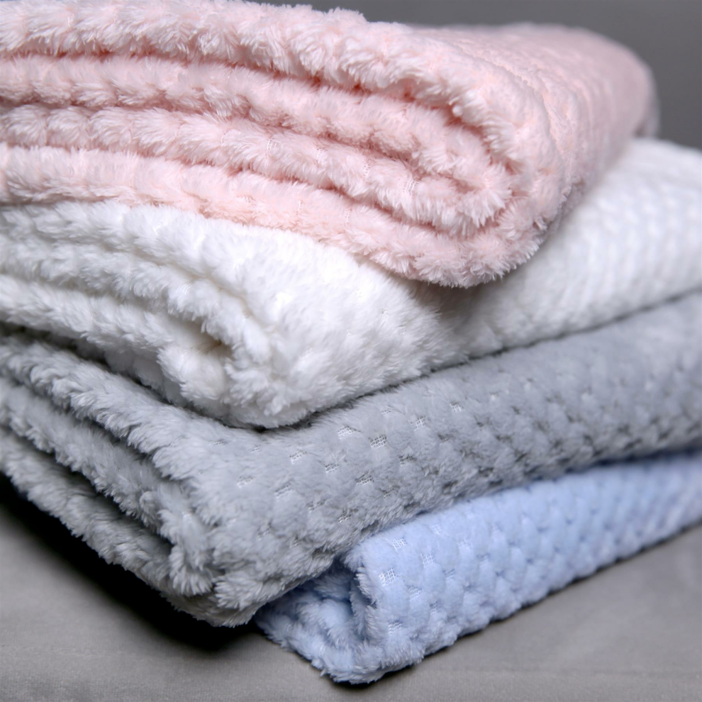 (Blue) Soft Baby Fleece Blanket Honeycomb Waffle Newborn Gift 60x90cm For Cot Pram