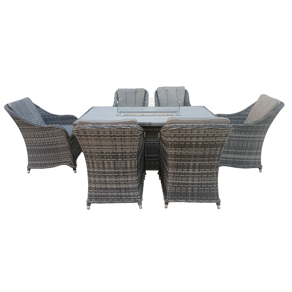 (Rectangle Fire Pit Table) 6 Seater Rattan Garden Dinning Set
