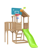 Treehouse Wooden Play Tower, with Wavy Slide, Wooden Balcony & Basketball Hoop - FSC certified