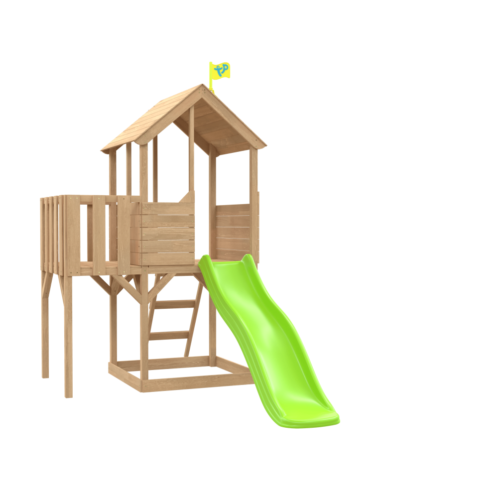 Tp Toys Treehouse Wooden Play Tower, With Wavy Slide & Wooden Balcony - Fsc Certified
