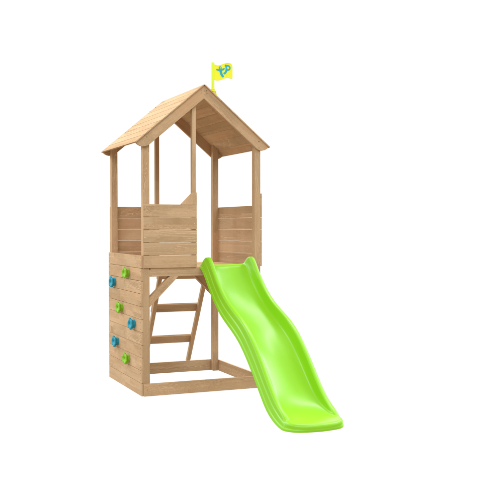 Tp Toys Treehouse Wooden Play Tower, With Wavy Slide & Climbing Wall - Fsc Certified