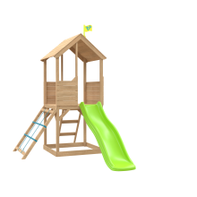 Treehouse Wooden Play Tower, with Wavy Slide & Cargo Net - FSC certified