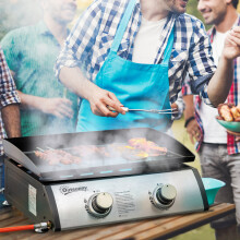 Outsunny Portable Gas Plancha Barbecue Grill with 2 Stainless Steel Burner