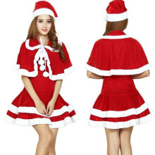 (XXL, short sleeve) Cosplay Santa Claus Sweet Christmas Skirt Suit And Cape Women's Sexy Red And White A-line Miniskirt