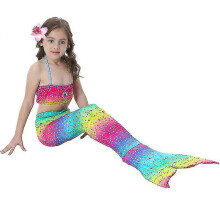 (140CM, One size) Kids Girls Mermaid Tail Bikini Set Beach Swimsuit Costume