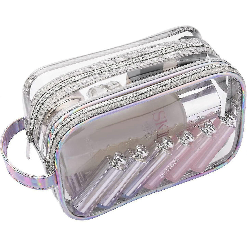Wrezatro (As Show, One Size) Clear Toiletry Makeup Bag,2 Layer Clear Makeup Pouch For Travel
