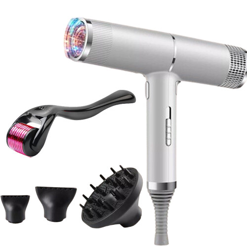 (Silver ) Negative Ionic Hair Dryer Professional Blow Dryer Lightweight Quick Drying with 3 Diffusers