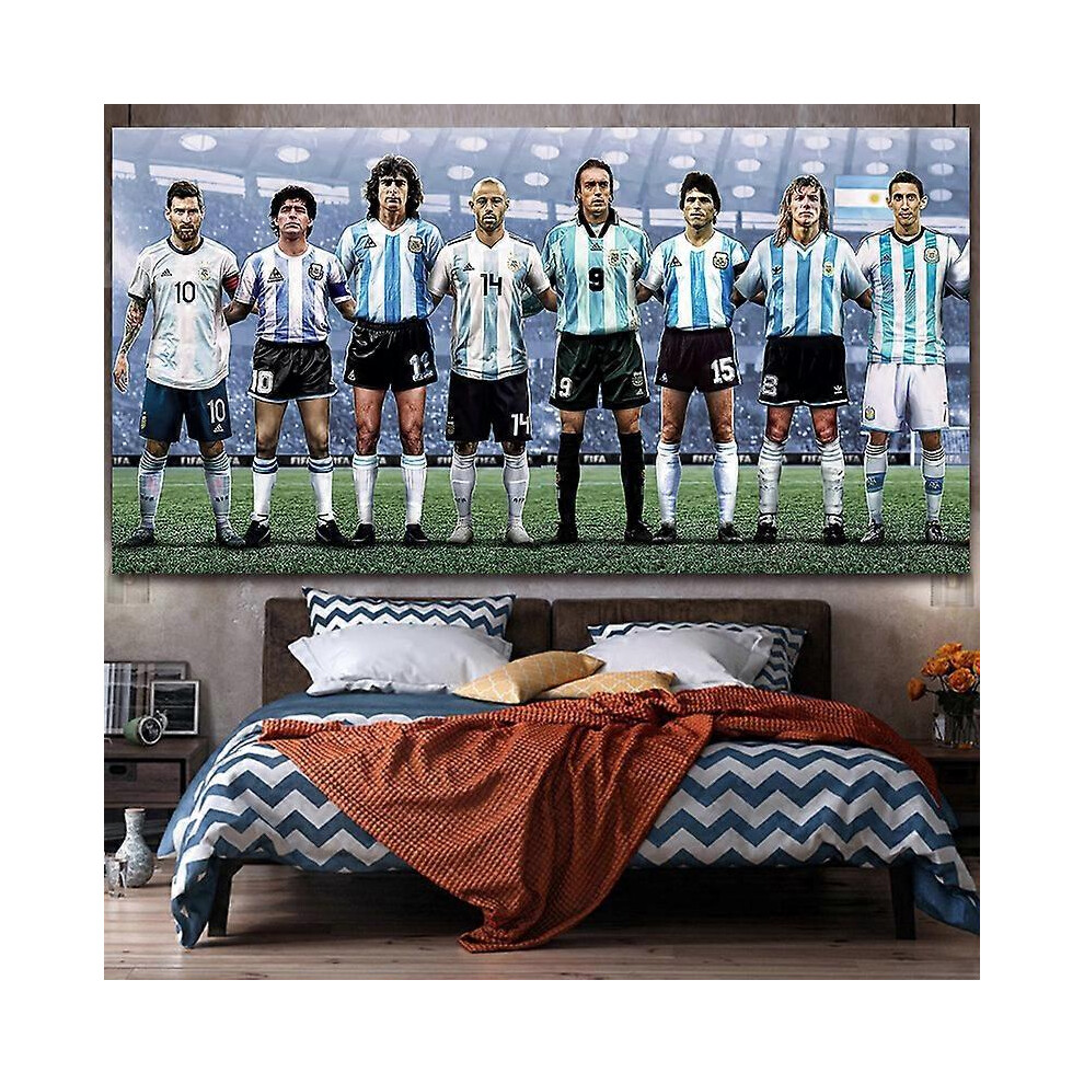 Wrezatro (100X70cm, A) 2023 Qatar World Cup National Team Hanging Fabric Football Stars Background Fabric Cairo Messi Tapestry