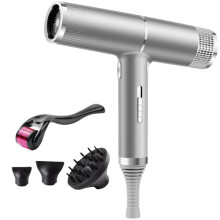 (Gris) Sèche-cheveux ionique négatif professionnel, léger, séchage rapide avec 3 diffuseurs
