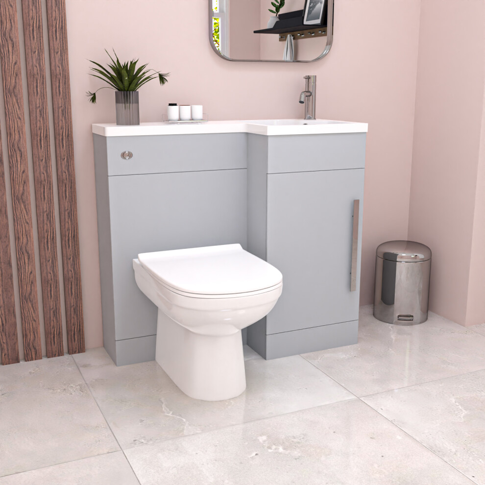 Nes Home Matte Grey L Shape Flat Pack RH 900mm Vanity WC Unit & BTW Toilet