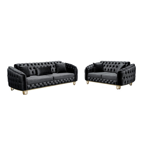 (Black) Austin 3+2 Luxury Sofa Set Black, Blue & Grey