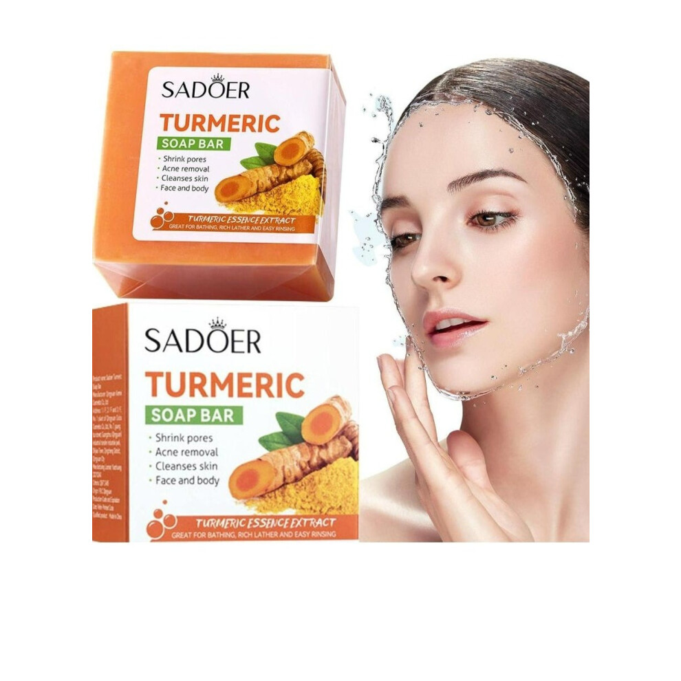 SADOER Turmeric Soap Bar, Natural Skin Cleansing & Nourishing Soap for Glowing, Smooth Skin - 100g (Pack of 2) -