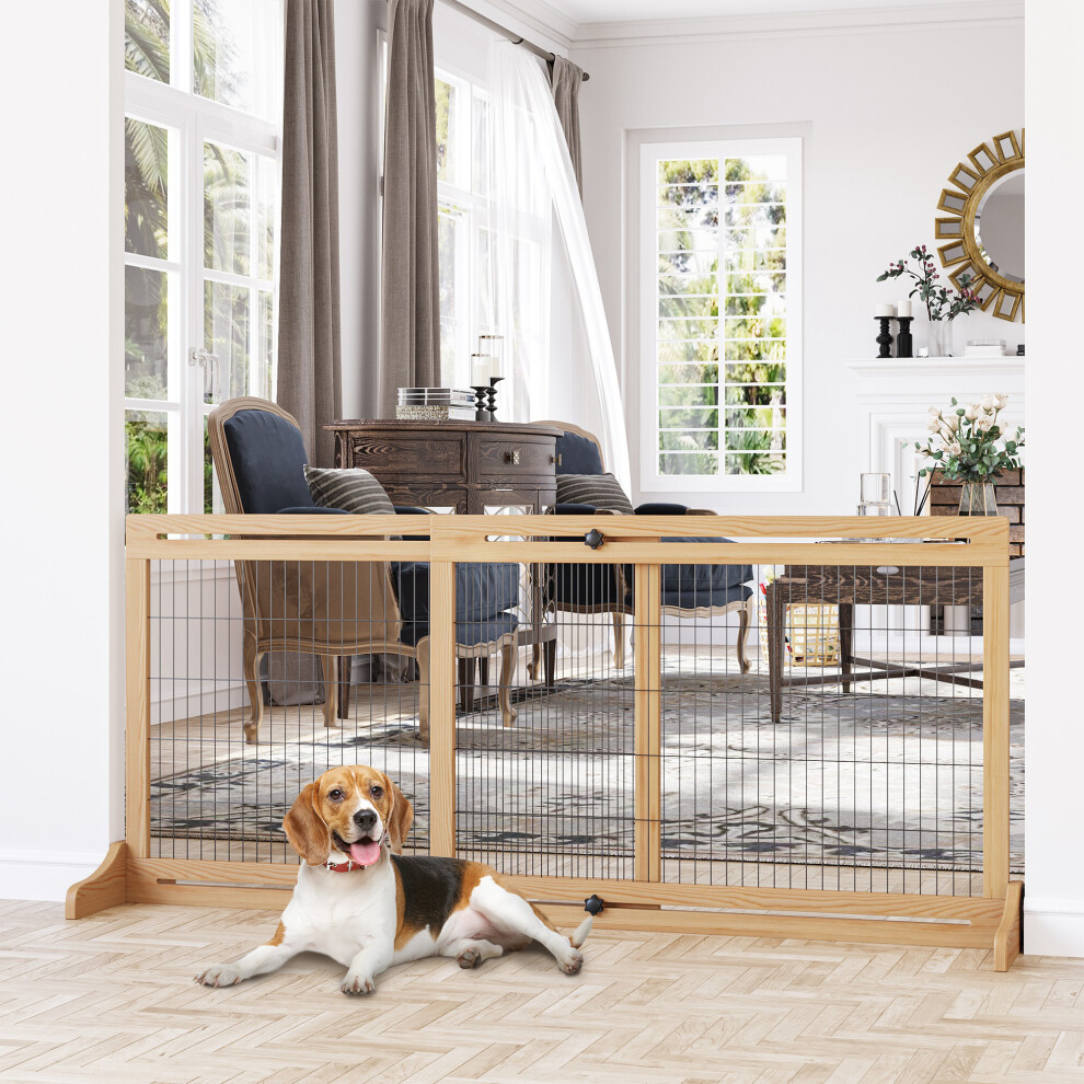 Pawhut Adjustable Wooden Pet Gate Freestanding Dog Barrier For Doorway