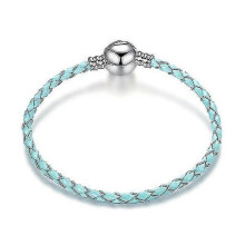 (Pink, One size) Silver Leather Rope Bracelet European Charm Bracelet For Pandora Bracelet