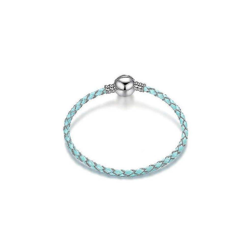 (Pink, One size) Silver Leather Rope Bracelet European Charm Bracelet For Pandora Bracelet