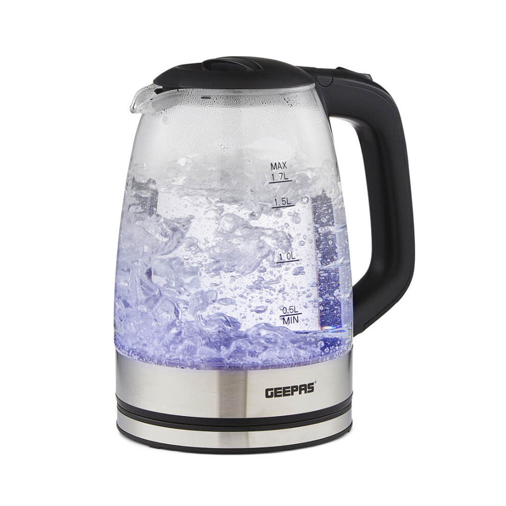 (Black) Geepas 1.7L Electric Illuminating Glass Kettle