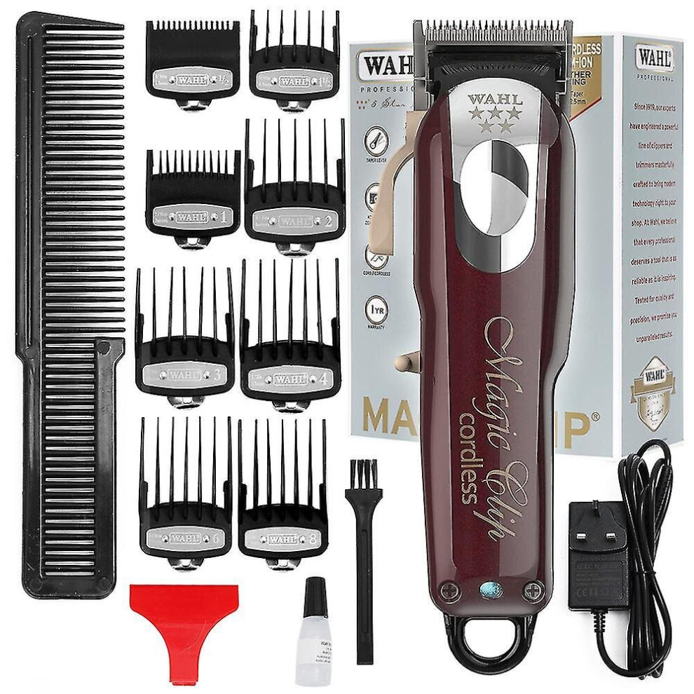 5 Star Cordless Magic Clip Professional Hair Clippers Trimmers Pro Lightweight Haircutting Kit Salon Barbers Supplies Set Kit Wine Red