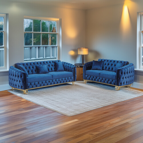 (Blue) Austin 3+2 Luxury Sofa Set Black, Blue & Grey 2