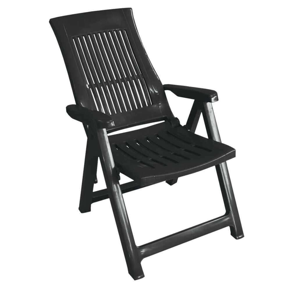 (1x Anthracite) Folding Garden Lounger Chair 5 Multi Reclining Positions Outdoor Dining Chairs