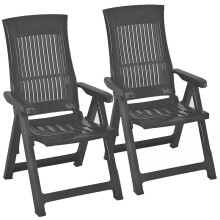 (2x Anthracite) Folding Garden Lounger Chair 5 Multi Reclining Positions Outdoor Dining Chairs