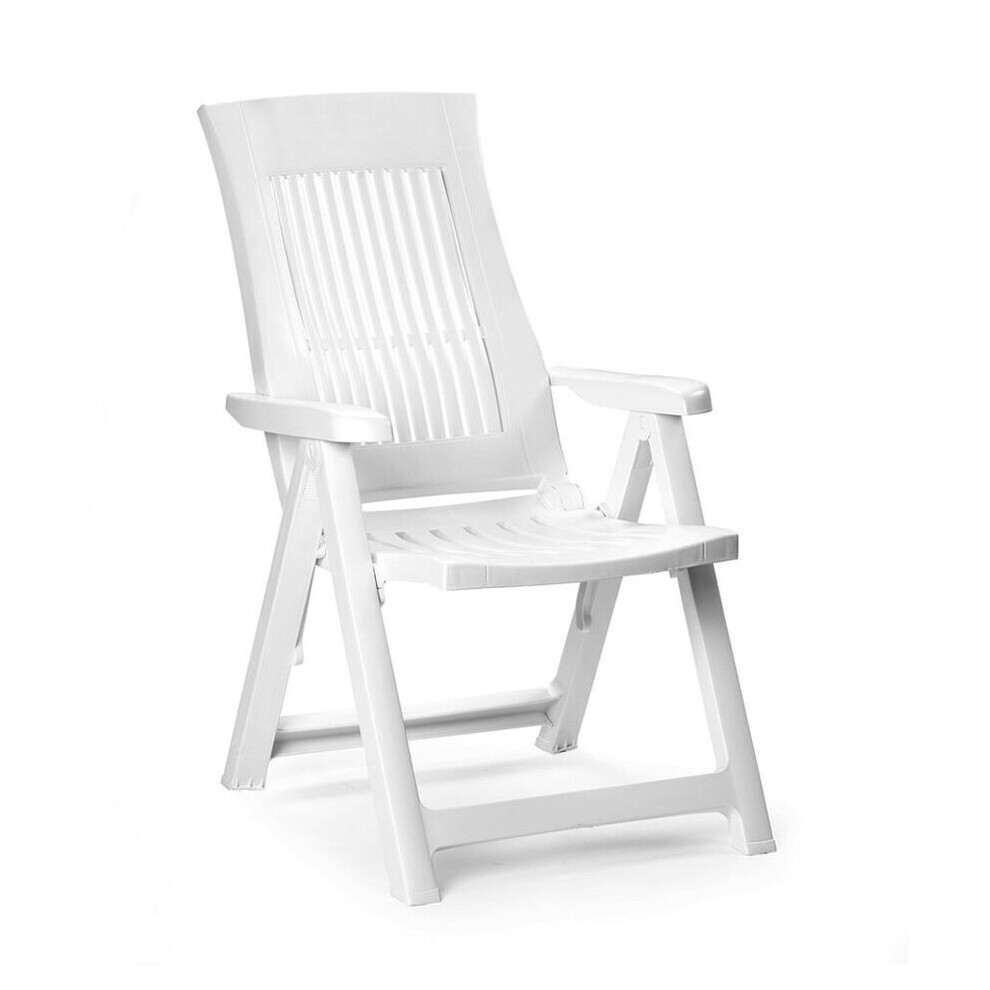 (1x White) Folding Garden Lounger Chair 5 Multi Reclining Positions Outdoor Dining Chairs