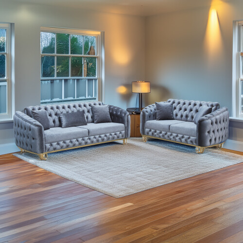 (Grey) Austin 3+2 Luxury Sofa Set Black, Blue & Grey 2