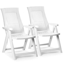 (2x White) Folding Garden Lounger Chair 5 Multi Reclining Positions Outdoor Dining Chairs