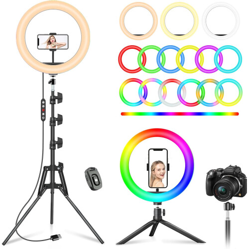 (72") 12" Ring Light with Tripod Stand & Phone Holder Tall 72"