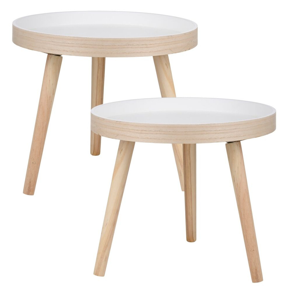 (2) 40cm Small Round Wooden Coffee Side End Table Bedside Living Room Furniture