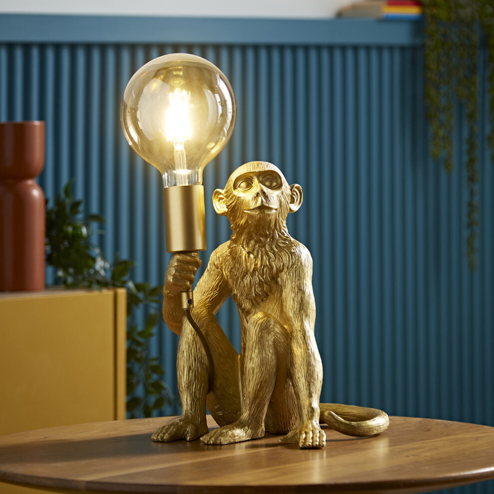 Modern Metallic Gold Painted Monkey Design Table Lamp
