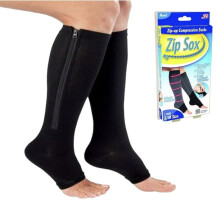 Zip Sox Pair Of Zip-Up Compression Socks | Soft & Comfortable | Enhance Blood Circulation | Reduce Swelling | Foot & Calf Warmer | S/M - Black 2 PAIR