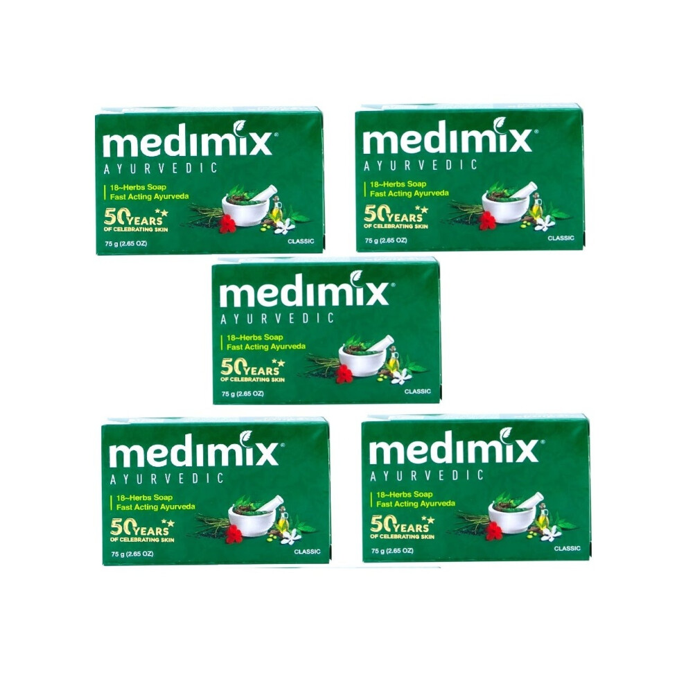 Medimix 18 Herbs Soap Classic Soap Natural Herbal Skin Care Bar - 75gm x 5