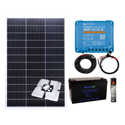 100w Mono Solar Panel Kit With 10A Victron Energy MPPT Smart Charge Controller, Lithium Battery