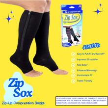 Zip Sox Pair Of Zip-Up Compression Socks | Soft & Comfortable | Enhance Blood Circulation | Reduce Swelling | Foot & Calf Warmer | XXL - Black 2 PAIR