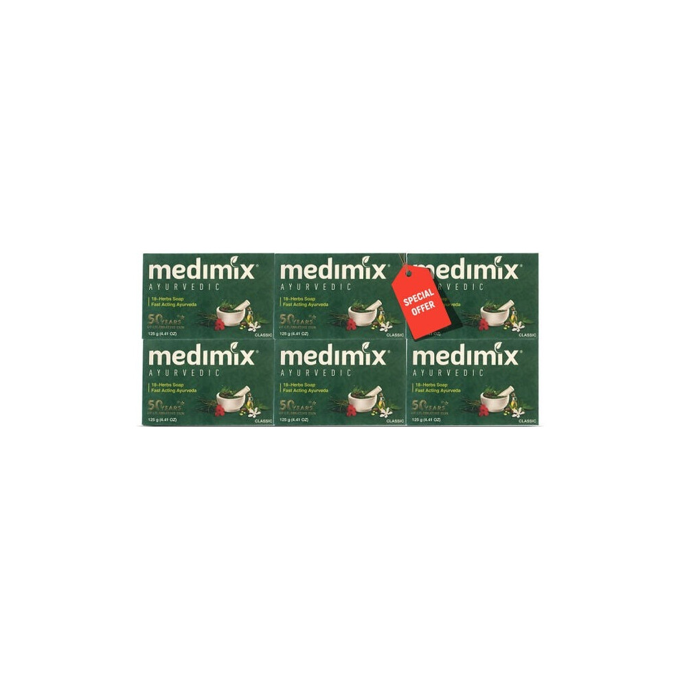 Medimix Ayurvedic Bath Soap 18 Herbs|Bars for Deep Cleansing and Natural Skin Care - 6 X 125grams