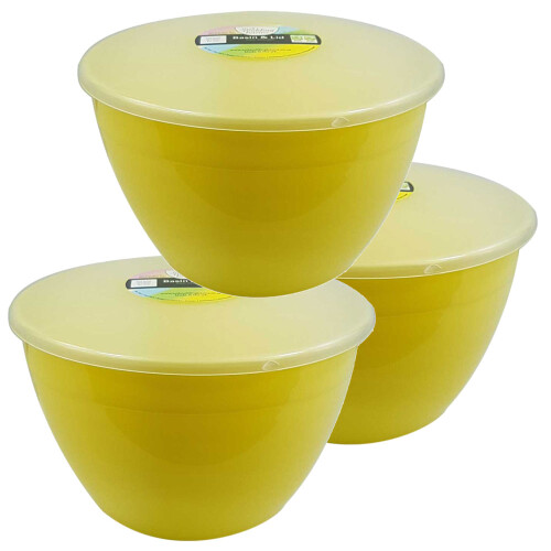 (Primrose Yellow) 3 Pint Plastic Steamed Pudding Basins with Lids