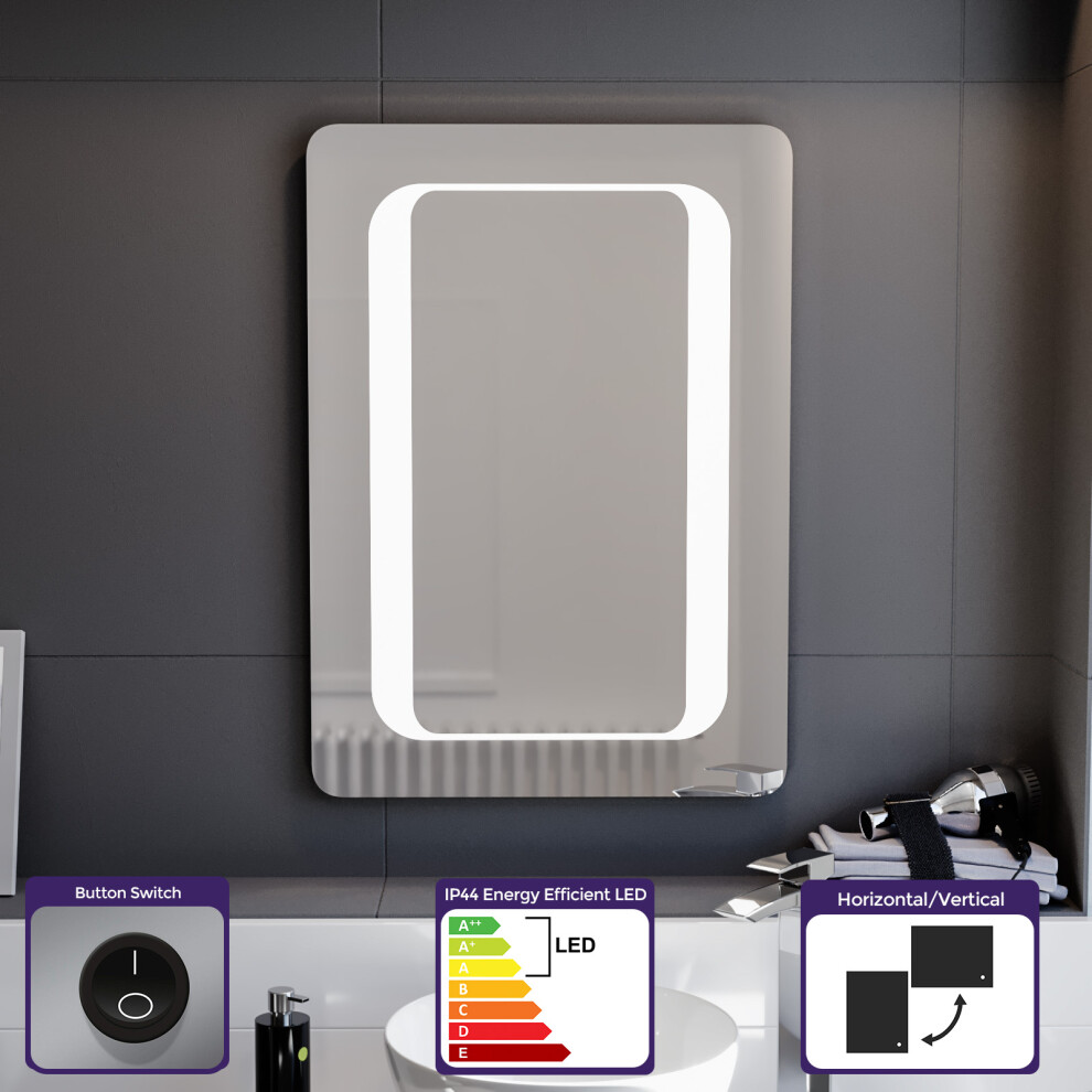 Nes Home LED Mirror Battery Powered Button Switch 500 x 700mm