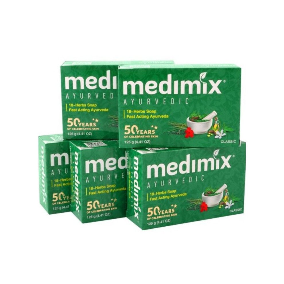 Medimix Classic 18 Herbs Soap, Natural Herbal Soap for Clean, Fresh Skin - 125g x 5