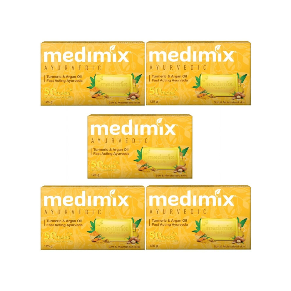 Medimix Turmeric and Argan Oil Bath Soap| Nourishing Soap for Soft, Hydrated Skin - 125 gm x 5