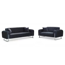 (Black) Edinburg Elegant Design Plush Velvet 3+2 Sofa Set