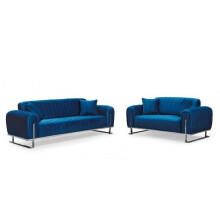 (Blue) Edinburg Elegant Design Plush Velvet 3+2 Sofa Set