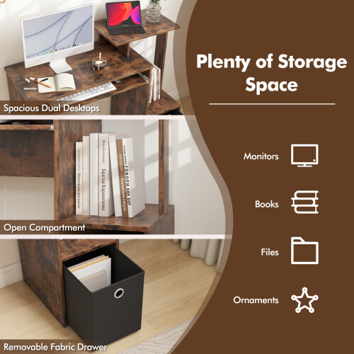 Casart Space-saving Computer Desk with Pull-out Keyboard Tray-Rustic Brown 1