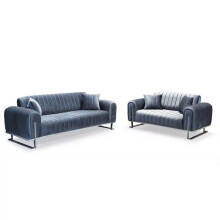 (Grey) Edinburg Elegant Design Plush Velvet 3+2 Sofa Set
