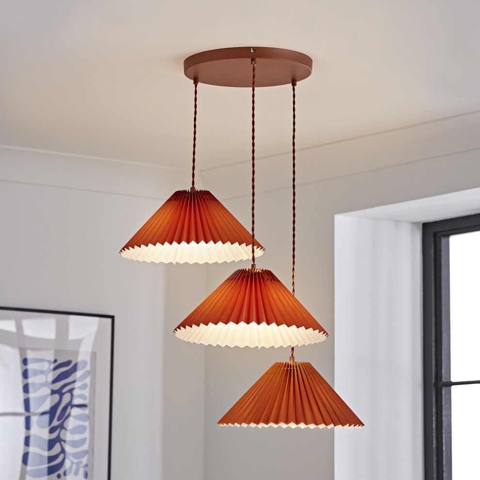 ValueLights Akira Burnt Orange Paper Pleated 3 Way Drop Ceiling Light